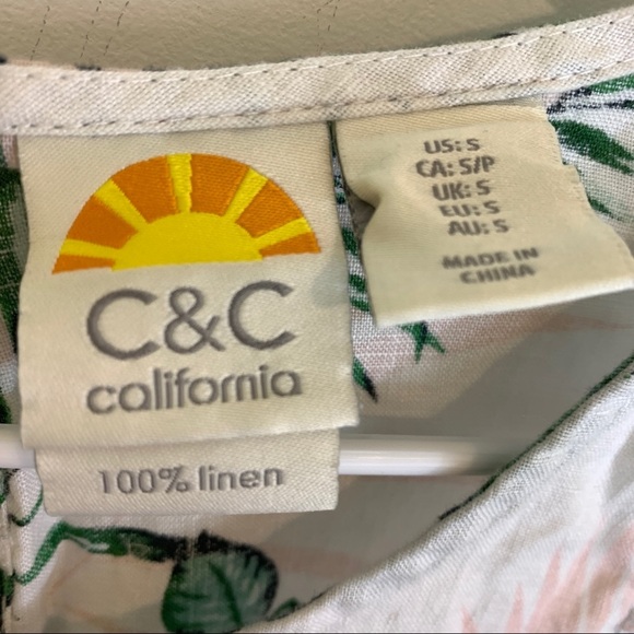 C&C California 100% Linen Palm Leaf Print Shift Dress Small - Picture 3 of 9